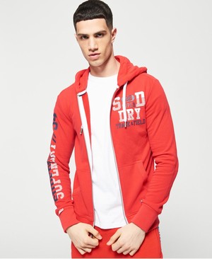 Superdry Track & Field Lite Cipzár Férfi Kapucnis Pulóver Piros | KPFIO0246